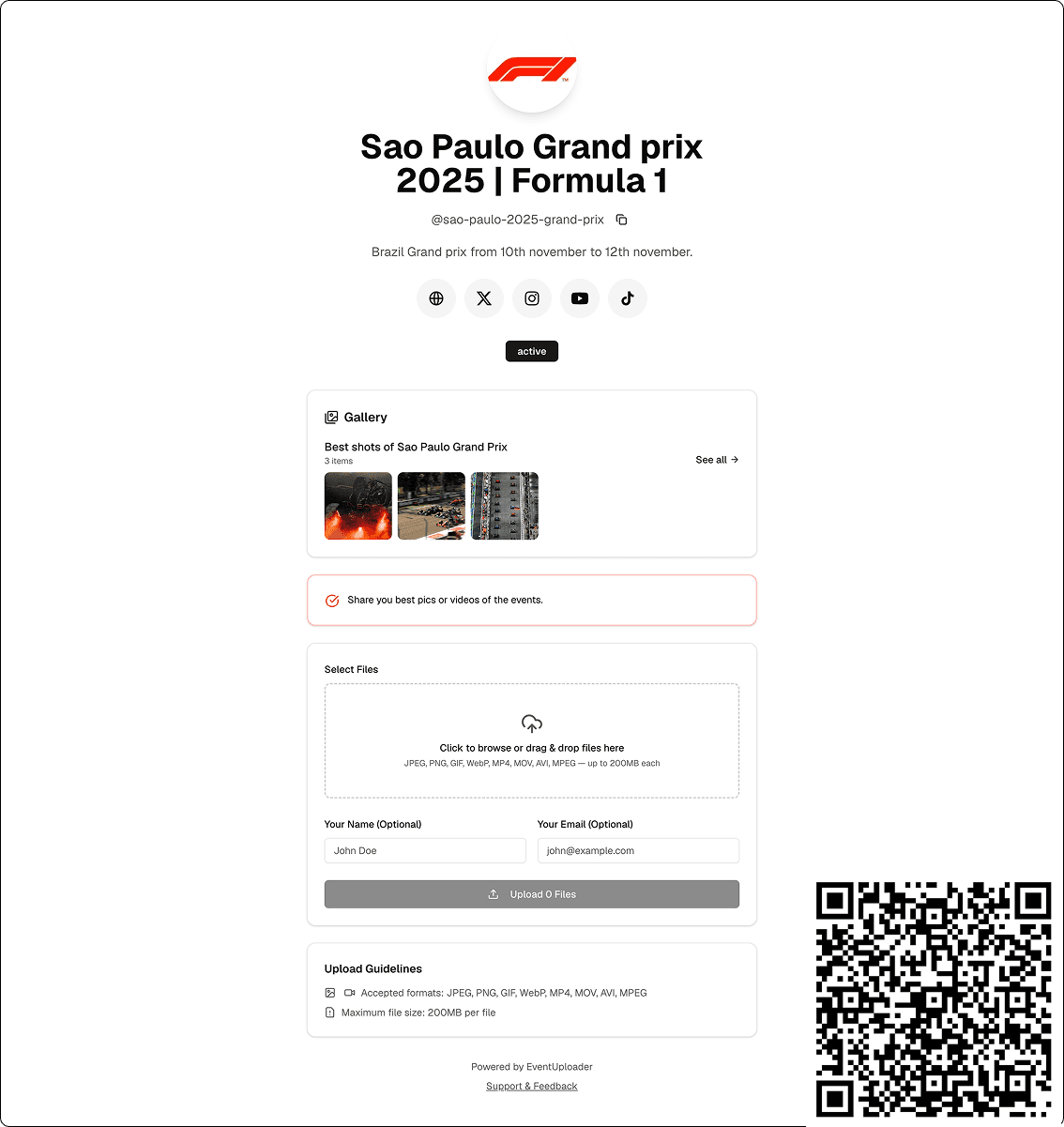 Example event upload page