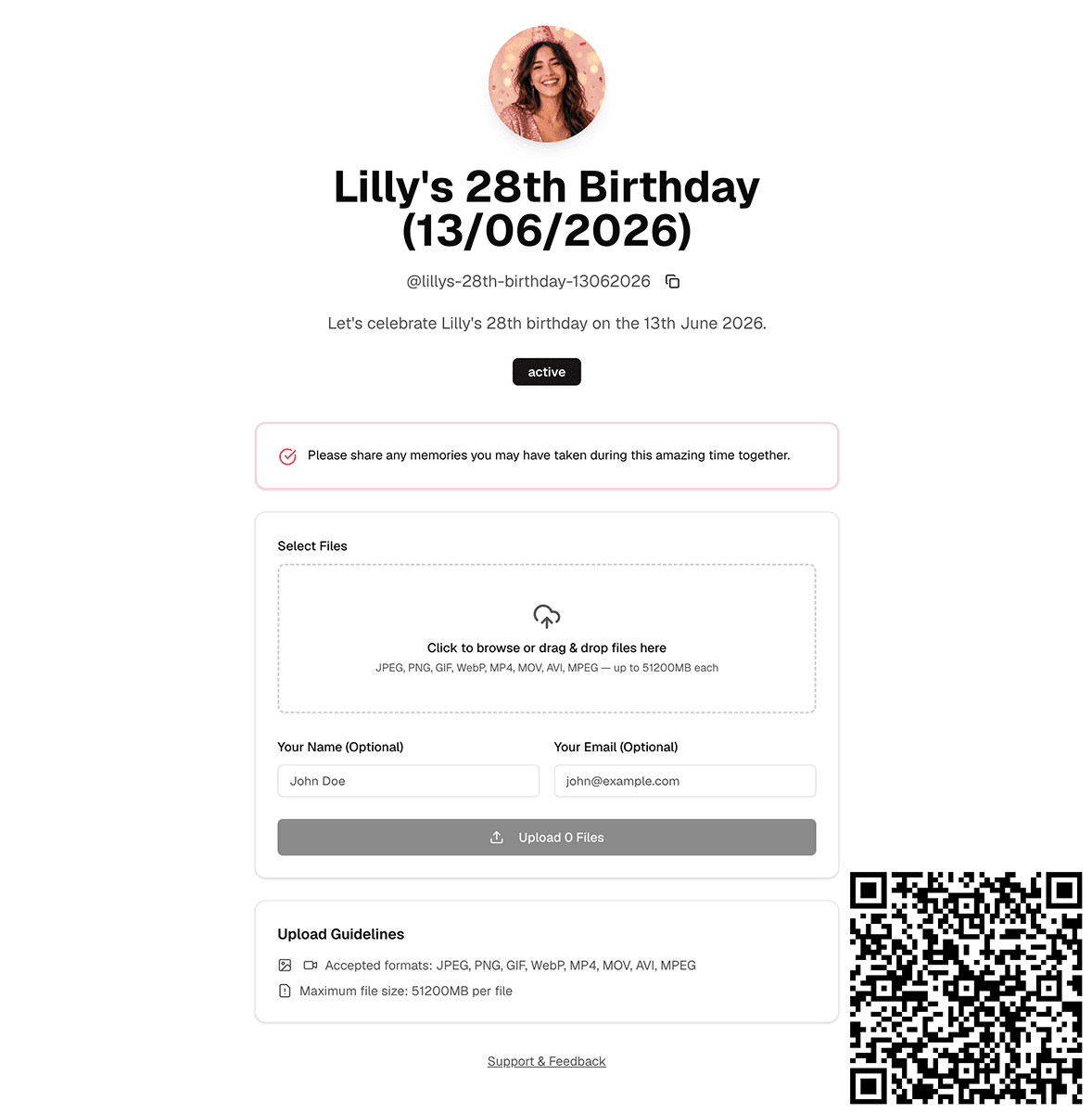 Example event upload page